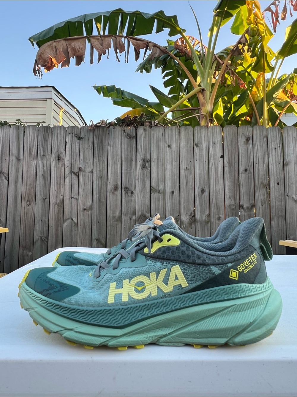 Women's HOKA Challenger ATR 7 GTX Teal and Yellow Gore‑Tex Trail Runners size 10